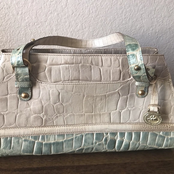 Brahmin Handbags - Brahmin Green & Beige w/Gold Leather Shoulder Bag